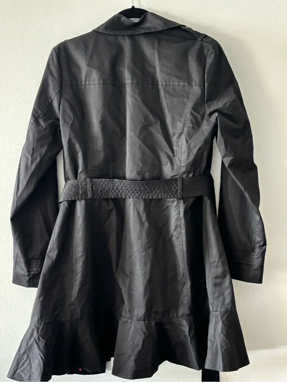 kate spade Ruffle Hem Black Belted Trench Coat Small Black